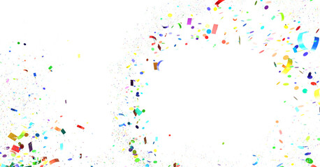  Colorful assorted confetti with serpentine on white