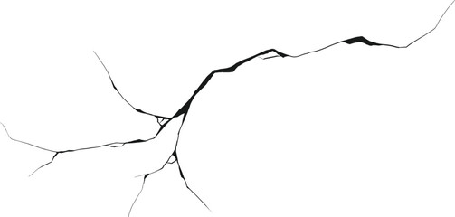 Cracked wall. Damage surface crack and fissure in ground, concrete, crevices from disaster silhouette breaks on land surface from earthquake isolated on white background. Broken ground