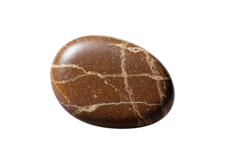 Smooth Brown Stone with Unique Veins and Natural Shine on White Background Ideal for Meditation and Design