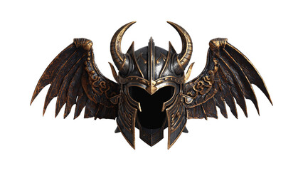 Ornate Warrior Helmet with Wings and Horns, Dark Fantasy Armor Design, Detailed and Powerful Aesthetic
