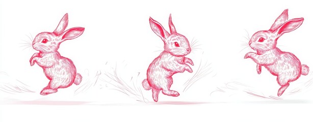 Obraz premium The 2023 Chinese New Year is symbolized by lunar oriental rabbits, depicted in a modern illustration featuring a linear bunny silhouette in red, as part of a set of icons