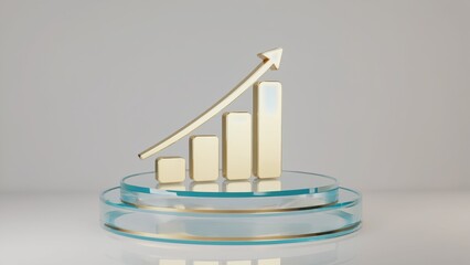 Golden Growth Graph with Arrow on Transparent Base Representing Financial Progress and Success