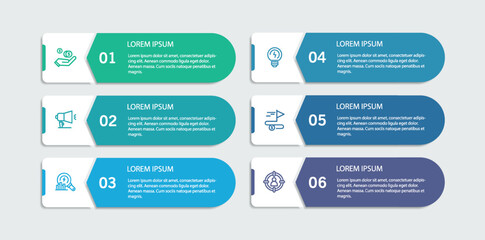 Infographic design business template with 6 options, steps. Can be used for workflow layout, diagram, annual report, web design