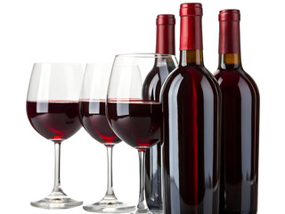Arrangement of Red Wine Bottles Isolated on transparent background, Isolated Png file, Cut-out, Isolate Png, No Background, Isolated object