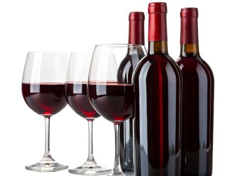 Arrangement of Red Wine Bottles Isolated on transparent background, Isolated Png file, Cut-out, Isolate Png, No Background, Isolated object