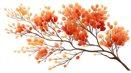 A watercolor illustration of a tree branch with vibrant orange and yellow leaves, evoking an autumn or fall theme on a white background.