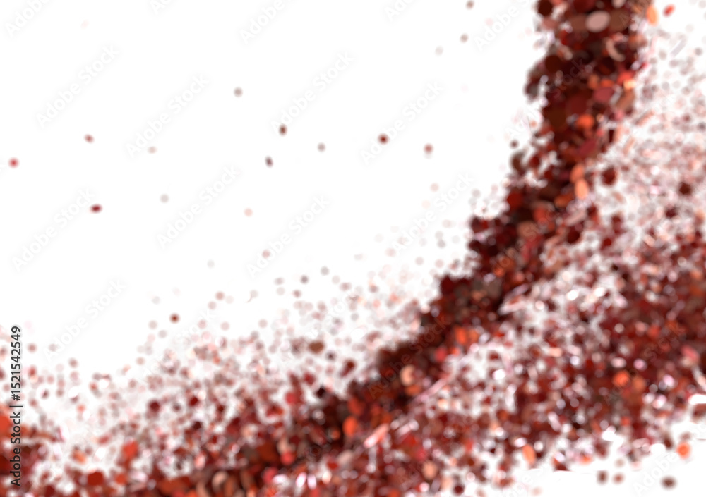 Poster high-resolution stock photo of red glitter exploding against a white background. perfect for festive