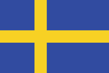 Image of the Swedish flag, featuring a bright yellow Scandinavian cross on a deep blue background.