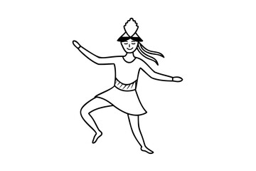 Line drawing of a joyful dancer in traditional attire