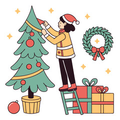 Christmas tree with gifts and holiday decorations