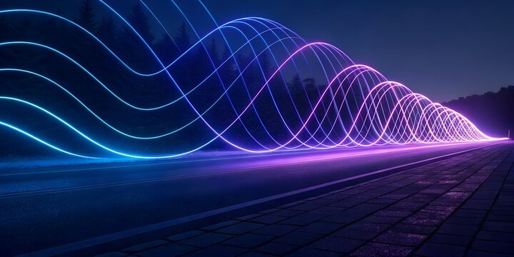 Fototapeta Abstract blue background with dynamic fractal lines, a technological wave pattern for a modern virtual reality backdrop
