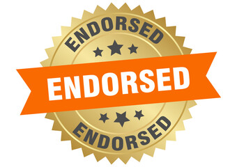 endorsed. endorsed round orange and gold label isolated on transparent background