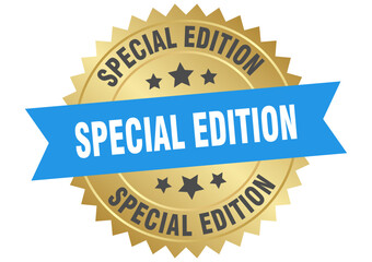 Obraz premium special edition. special edition round blue and gold label isolated on transparent background