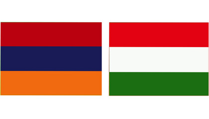 Armenia Official flag with Hungry national flag, both countries flags in Horizontal shape and isolated on white background
Rectangular colorful design Flag with together.