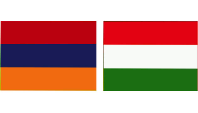 Armenia Official flag with Hungry national flag, both countries flags in Horizontal shape and isolated on white background
Rectangular colorful design Flag with together.