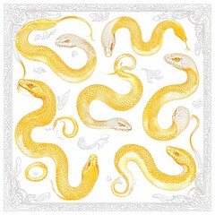 Obraz premium The silhouette of a golden snake and artistic lines represent modern Chinese zodiac symbols