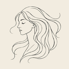 elegant woman outline sketch face and flowy hair side view flat jpeg