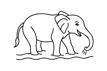 Adorable line drawing of a baby elephant by the water