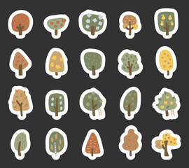 Tree orchard nature scandinavian style set with stylized and seasonal foliage designed for forest inspired nature decorations and creative organic natural design projects