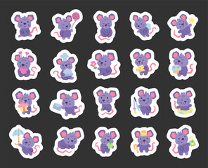 sticker, mouse, applique, animal, rodent, cute, scandinavian, bohemian, cartoon, character, emotion, pose, sitting, standing, holding, smiling, resting, lying, sleeping, walking, fairy, wings, star, h