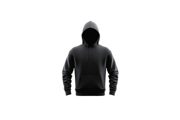 Black Hoodie Showcase: A pristine, minimalist presentation of a sleek black hoodie, showcasing its form and design against a seamless backdrop, emphasizing the clean lines and modern aesthetic.