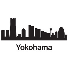 Obraz premium Vector Yokohama skyline. Travel Yokohama famous landmarks. Business and tourism concept for presentation, banner, web site. Vector black silhouette. with white background