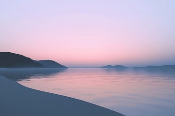 Obraz premium Calm Lake at Dawn with Pink Sky and Silhouetted Trees