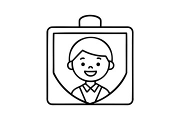 Happy boy line drawing id badge cartoon illustration