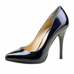 Elegant dark navy blue patent leather stiletto heel pump isolated on white background