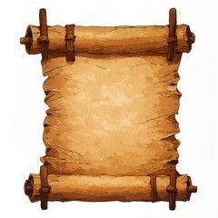 Ancient Parchment Scroll with Wooden Pegs and Leather Straps, Aged Rustic Texture