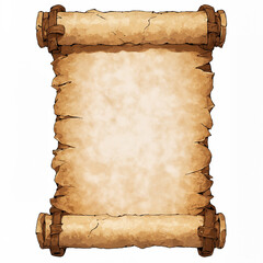 Ancient Parchment Scroll with Wooden Pegs and Leather Straps, Vintage Document Texture