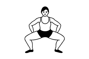 Woman in leotard performing a wide squat line drawing