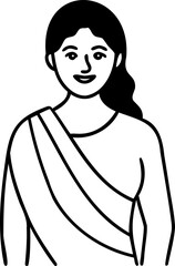 Woman in sari line drawing indian female portrait