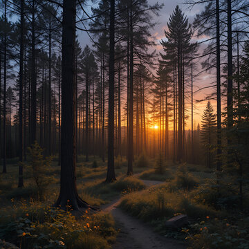 Sunset in the woods of Sodermanland, Nykoping, Sweden