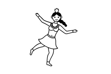 Line drawing of a happy hula dancer girl