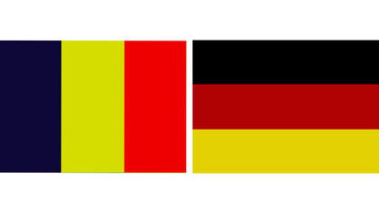 Romania Official flag with Germany national flag, both countries flags in Horizontal shape and isolated on white background
Rectangular colorful design Flag with together.