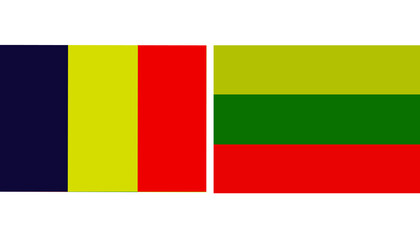 Romania Official flag with Lithuania national flag, both countries flags in Horizontal shape and isolated on white background
Rectangular colorful design Flag with together.