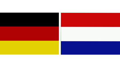 Obraz premium Germany Official flag with Netherland national flag, both countries flags in Horizontal shape and isolated on white background Rectangular colorful design Flag with together.