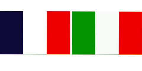 Obraz premium Romania Official flag with Italy national flag, both countries flags in Horizontal shape and isolated on white background Rectangular colorful design Flag with together.
