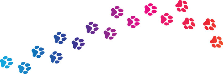 Foot trail print of Dog. Dog walk foot print. Black cat Paw Prints. Black Paw print foot trail of animal on transparent background.  © Stud