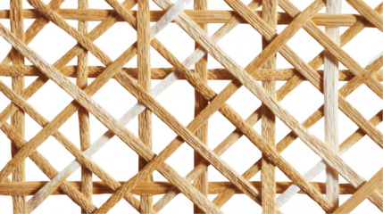 Close up of interlaced rattan cane webbing forming a repeating geometric pattern, ideal for design projects requiring natural textures with a transparent background