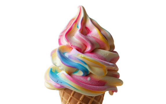 Whimsical Ice Cream Cone Design with Artistic Swirls Isolated on Transparent Background