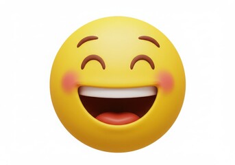 Fototapeta premium Yellow emoji with a big smile and rosy cheeks