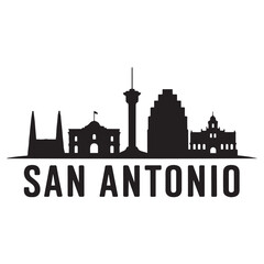 Fototapeta premium Vector San Antonio skyline. Travel San Antonio famous landmarks. Business and tourism concept for presentation, banner, web site. Vector black silhouette. with white background