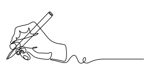 hand writing continuous one line drawing, continuous line drawing of hand writing or drawings. vector illustration for banner, poster, web, template, business card. Minimalism design sketch. 