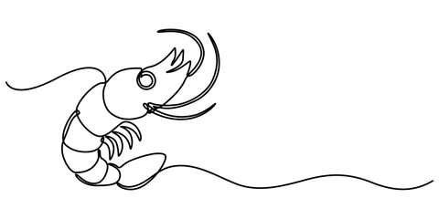 Fototapeta premium shrimp continuous one line drawing, Shrimp in one line drawing. Sea food illustration, Continuous Line Drawing of Sea Food Icon. Hand Drawn Symbol Vector Illustration, Continuous one line drawing. 