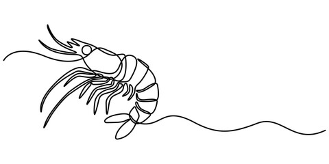shrimp continuous one line drawing, Shrimp in one line drawing. Sea food illustration, Continuous Line Drawing of Sea Food Icon. Hand Drawn Symbol Vector Illustration, Continuous one line drawing. 