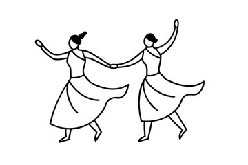 Two women dancing line drawing simple illustration