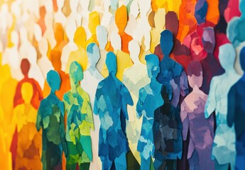 Abstract illustration of a crowd made out of cut paper, people unity concept