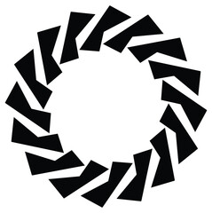 Abstract circular geometric design with interlocking angular black shapes on white background. Symmetrical, modern, and minimalist pattern, ideal for decorative or design use.